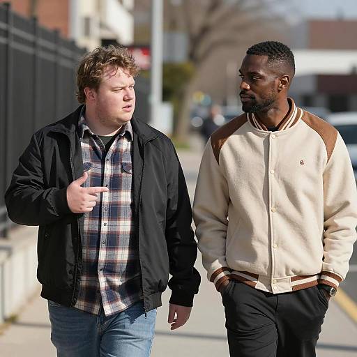 Two Men Walking in Urban Setting