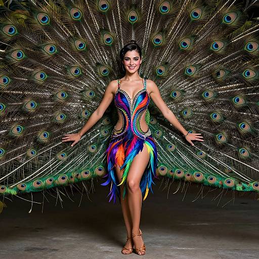 Elegant Peacock in Vibrant Tango Dress