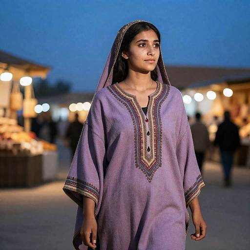 Nomadic Shepherdess in Lavender Poncho at Desert Bazaar