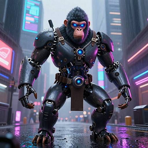 Cybernetic Ape Warrior in Neon City