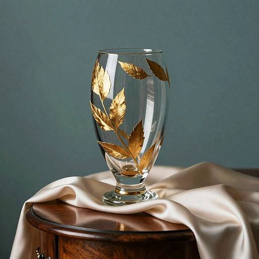 Gold-Leaf Glass Vase on Mahogany Table