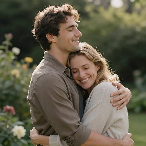 Joyful Couple in a Lush Garden