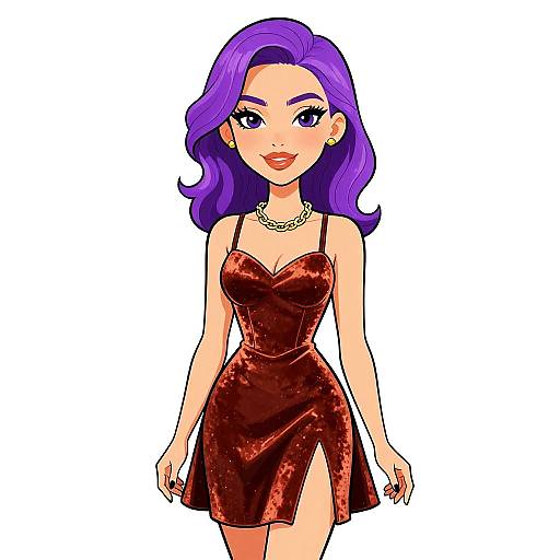 Smiling Woman in Copper Velvet Dress