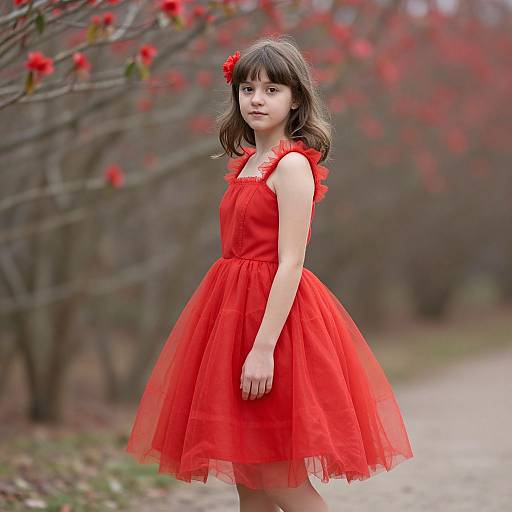 Realistic Girl in Red Poofy Dress