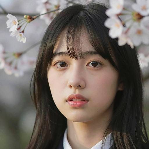 Portrait of Young Woman with Sakura Blossoms