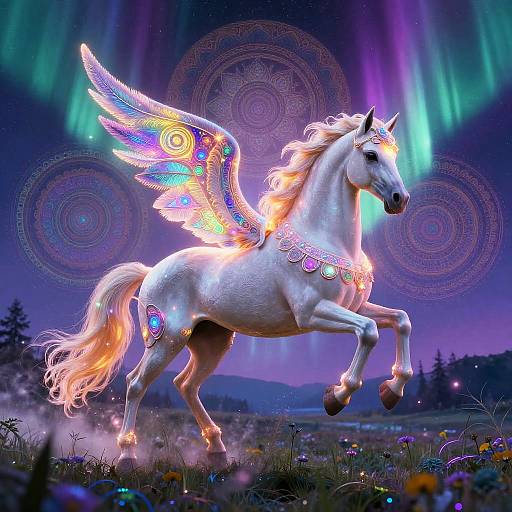 Psychedelic Neon Pegasus in Celestial Meadow