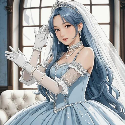 Elegant Anime Bride in Vintage Gown