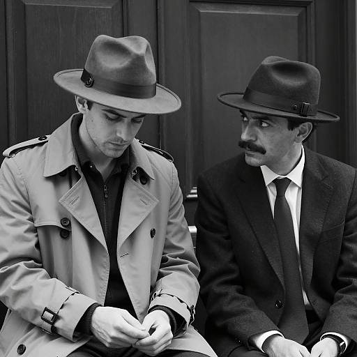 Black and White Portrait of Two Men in Fedoras