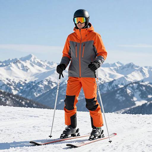 Skier in Orange and Grey Gear