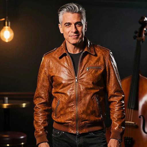 Confident Jazz Musician in Leather Jacket