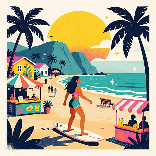 Caribbean Surfer Girl Screen-Print Poster