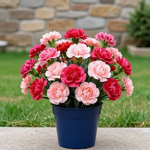 Vibrant Silk Carnations in Blue Pot