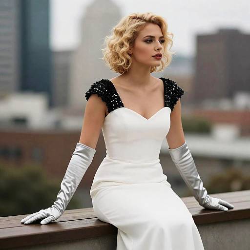 Elegant Blonde Woman in Cityscape