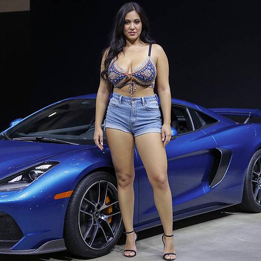 Confident Woman by Blue Sports Car
