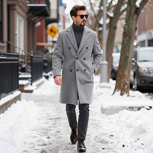 Chic Man in Gray Overcoat