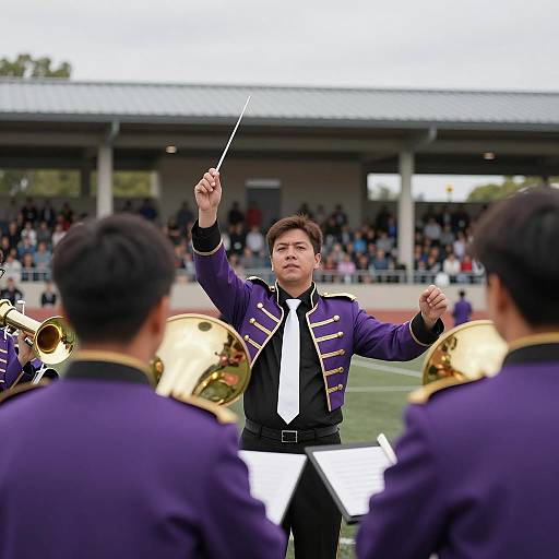 Dynamic Conductor Leading Brass Band Performance