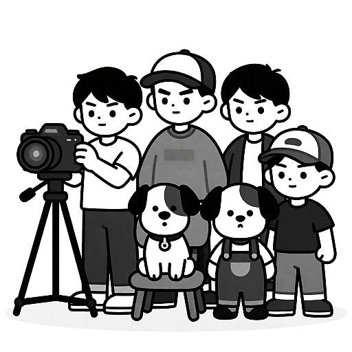 Cartoon Scene with Boys and Dogs