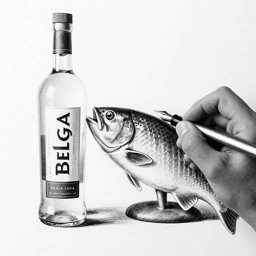 Monochrome Beluga Bottle and Fish Sculpture