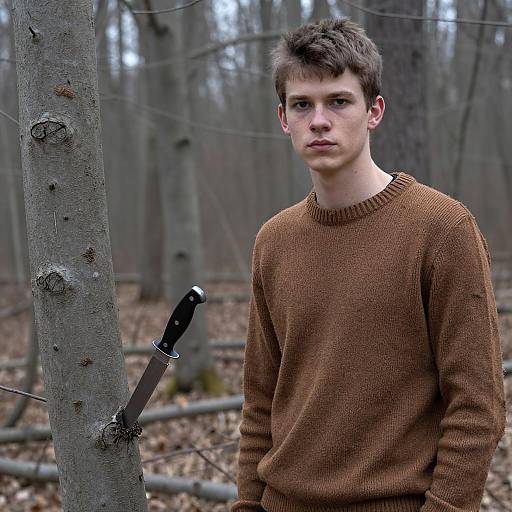 Serious Young Man in a Forest Setting