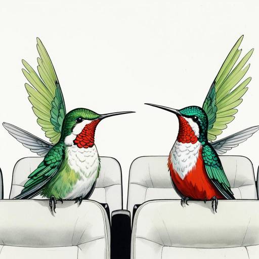 Illustration of Two Bright Colored Hummingbird Fairies in Theater Seats