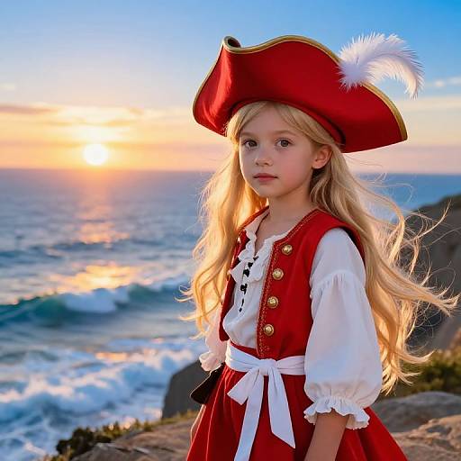 Sunlit Blonde Pirate Girl at Sunset