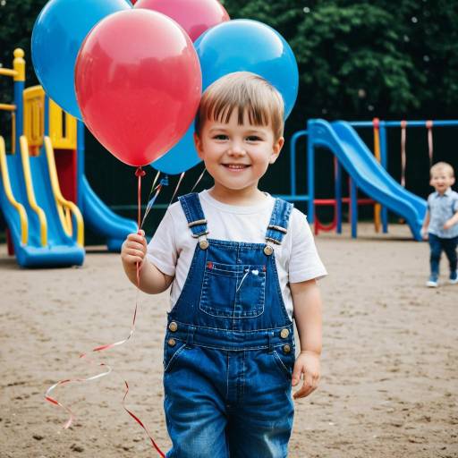 Boy holding balloons at playground
