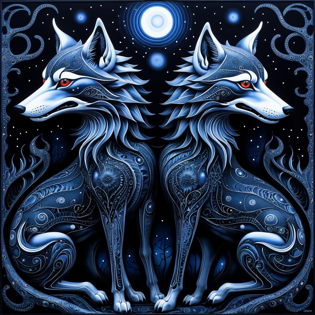 Surreal Two-Headed Wolf Art