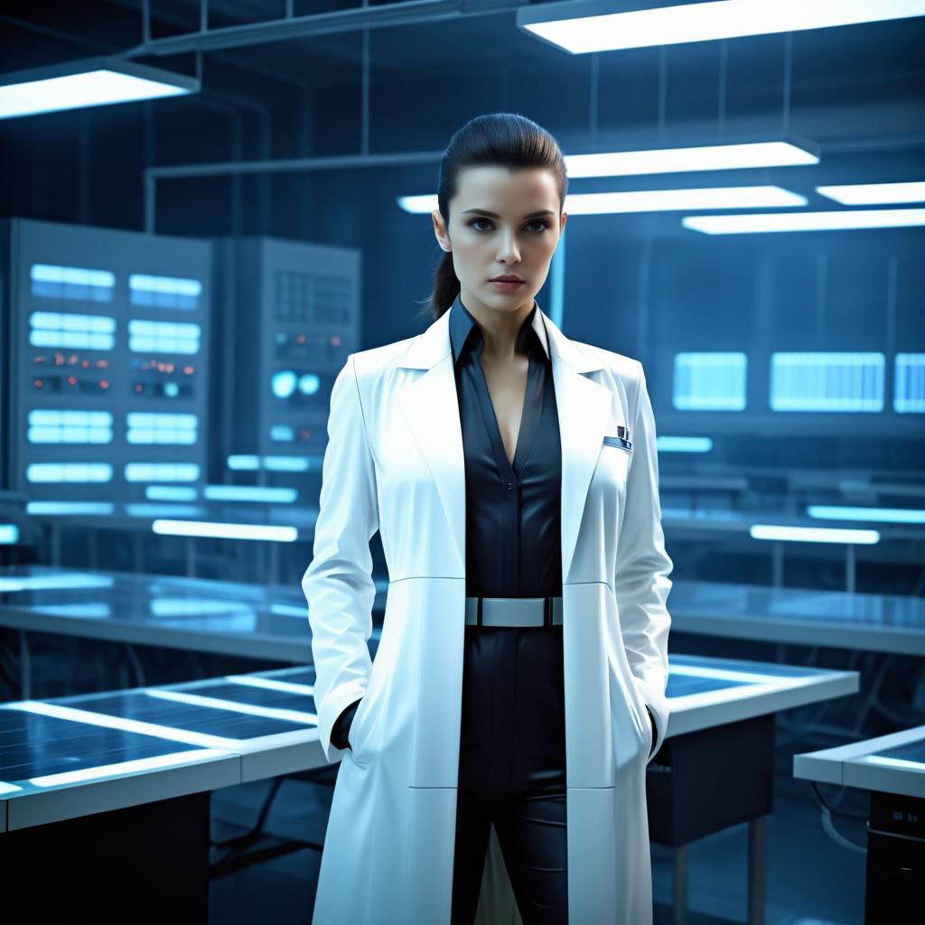 Futuristic Female Scientist in Lab