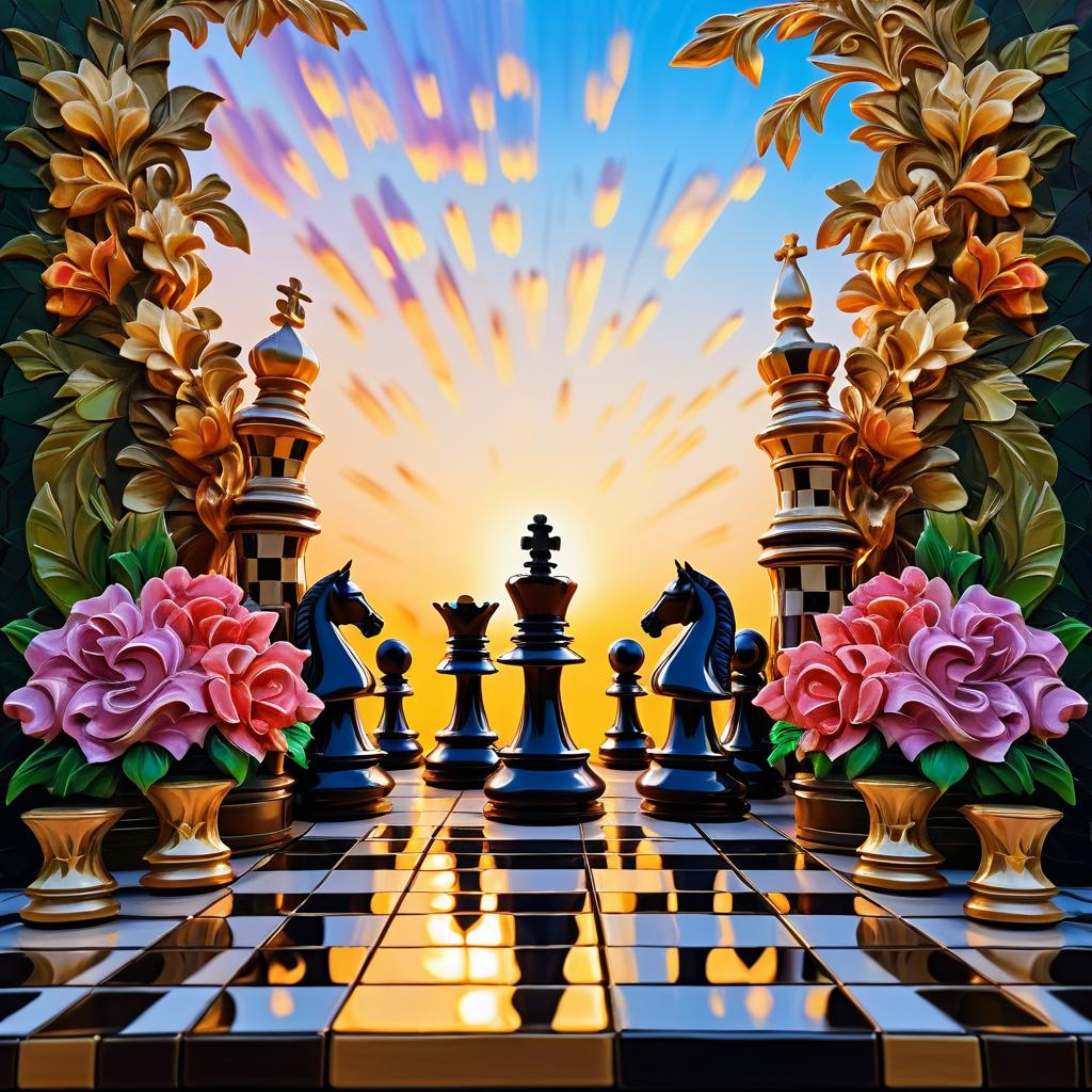 Ornate Floral Chess Game at Sunset