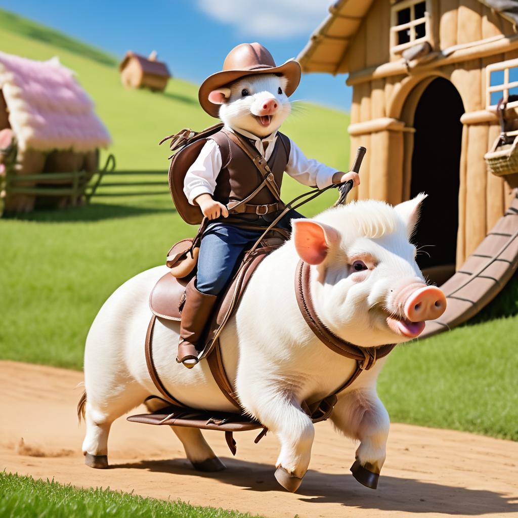 Ferret Riding a Pig: A Humorous Scene