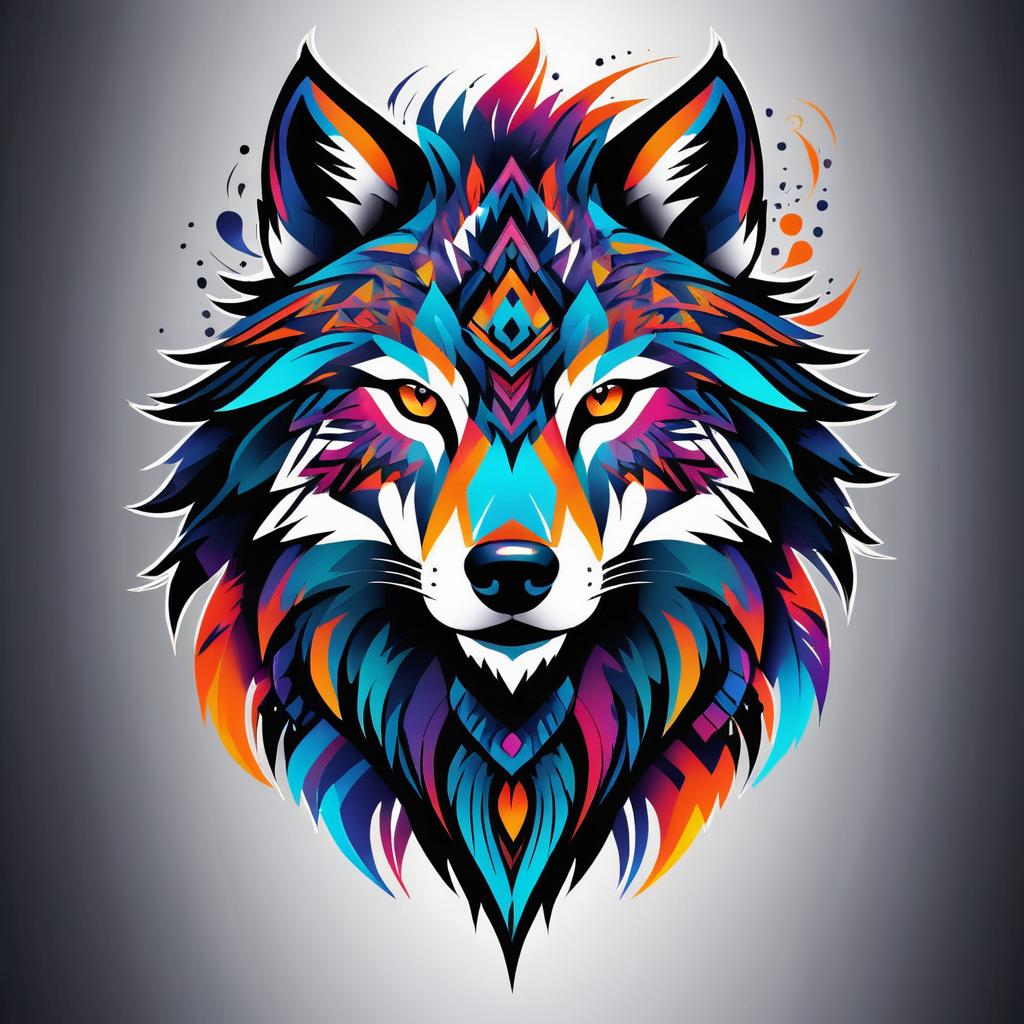 Vibrant Tribal Wolf Tattoo Design