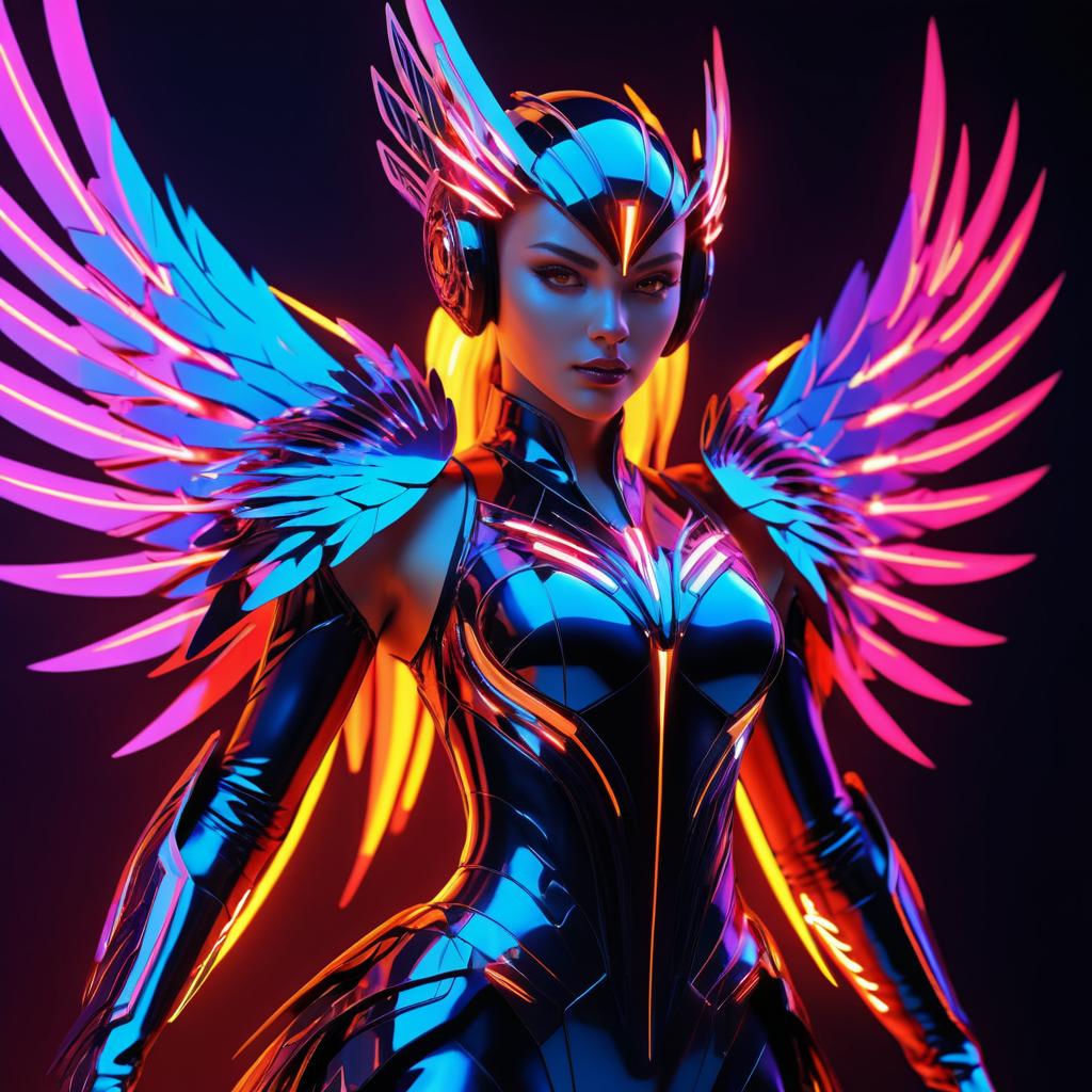 Cyber Phoenix Girl in Futuristic Style