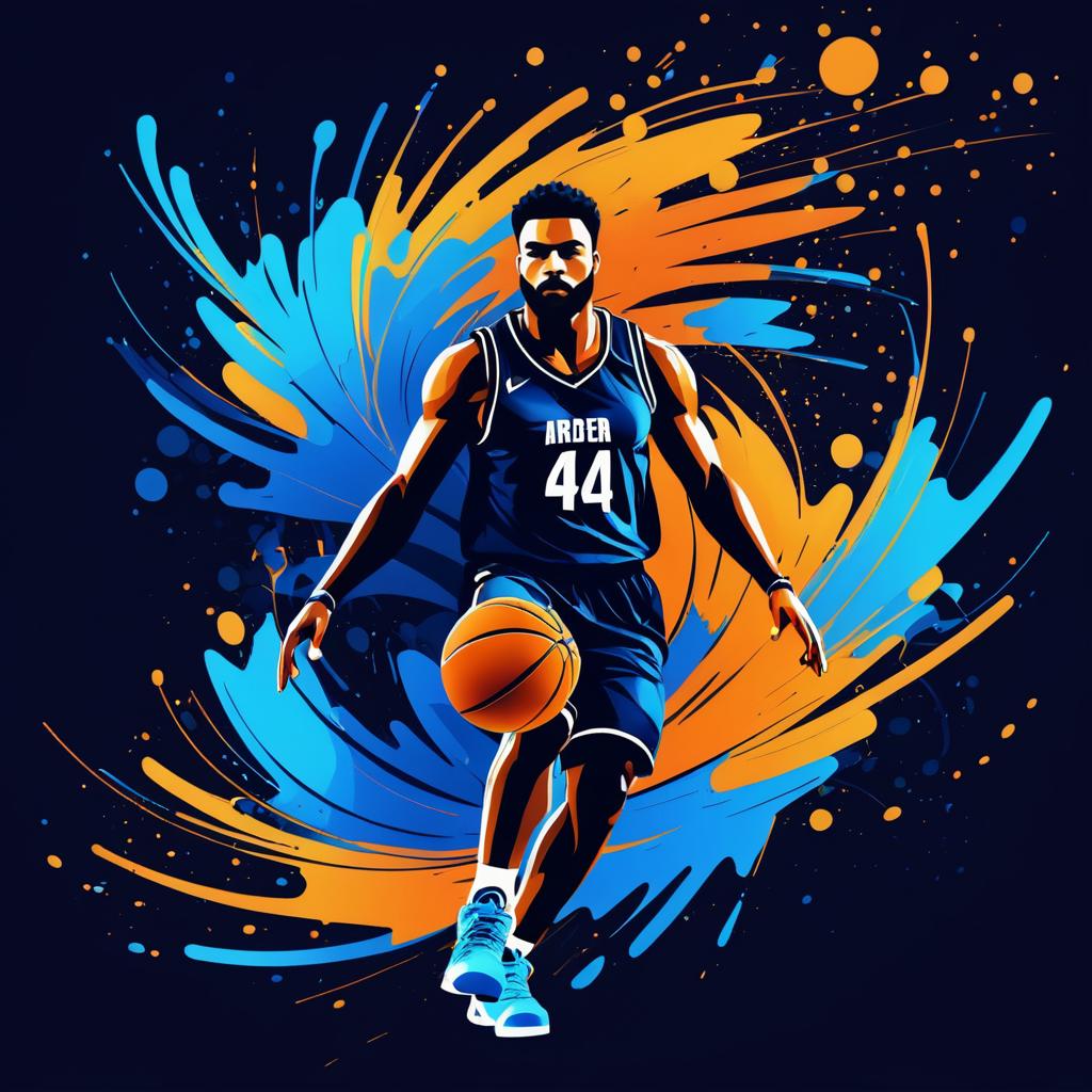 Bold 2D Illustration of Basketball Athletes