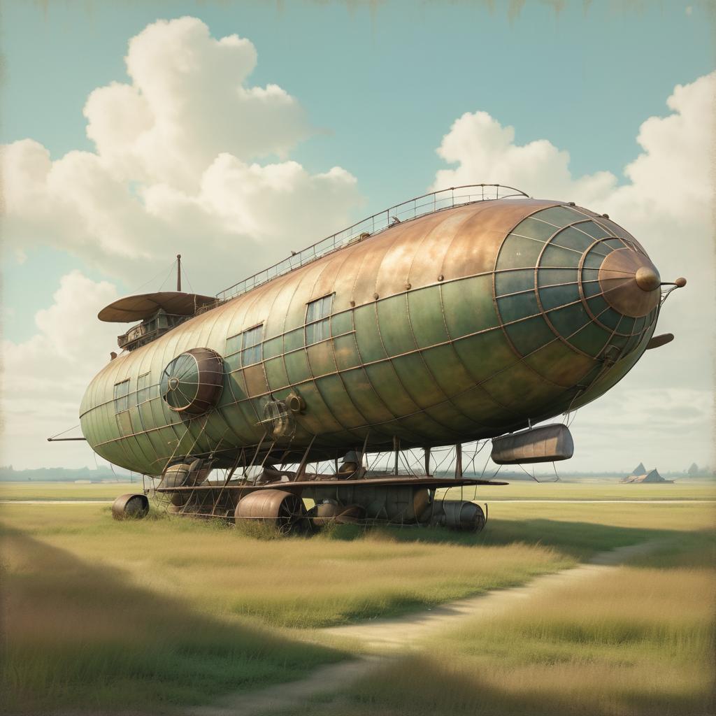 Whimsical Vintage Airship in Nostalgic Scene