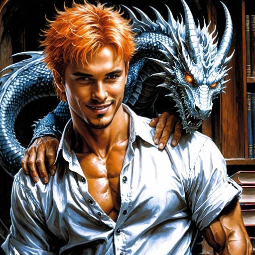 Fantasy Man with Fiery Hair and Dragon