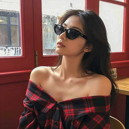 Woman in Sunglasses with Plaid Shirt