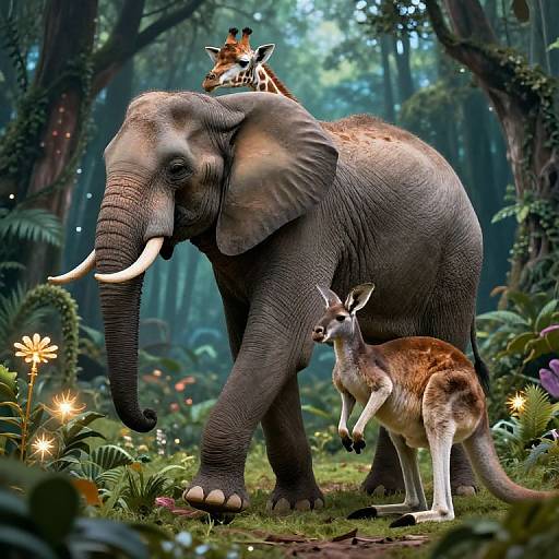 Surreal Hybrid Creature in Mystical Forest