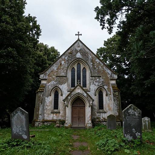 Ancient Forest Church with Gravestones