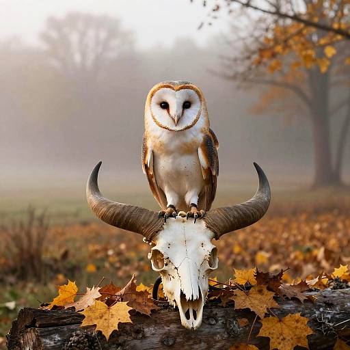 Rustic Barn Owl at Autumn Dawn