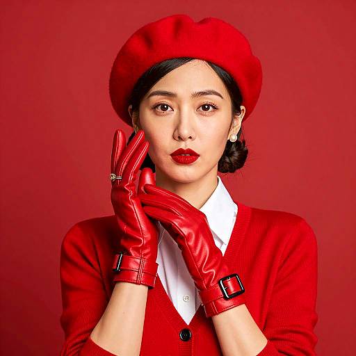 Confident Woman in Red Ensemble Portrait