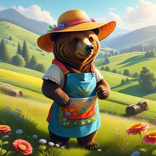 Whimsical Bear Painting in Meadow