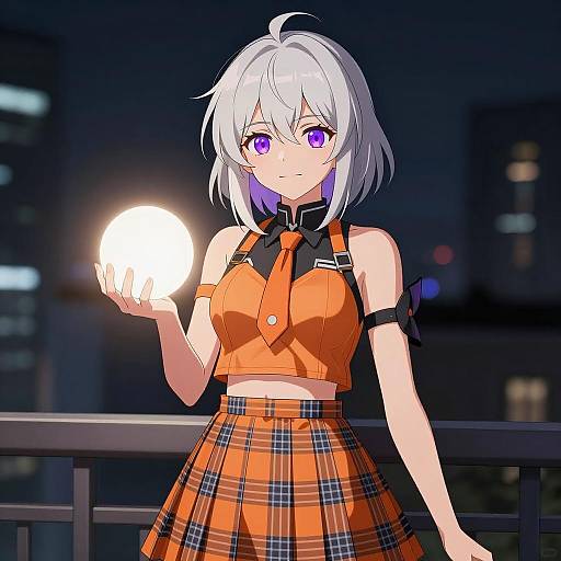Anime Woman with Glowing Orb at Night