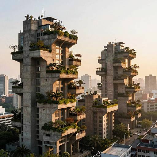 Eco-Brutalism Sunset Urban Landscape