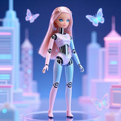Futuristic Robot Barbie in Neon City