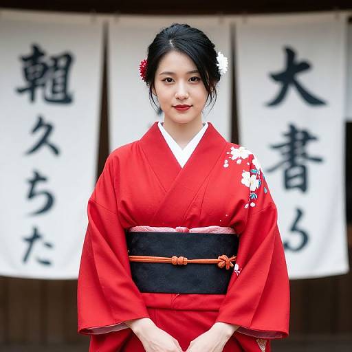 Woman in Kimono with Floral Accent