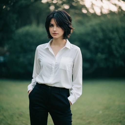 Woman in Casual White Blouse and Dark Pants Outdoors