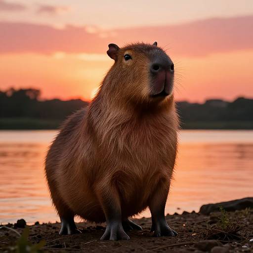 Heroic Gigachad Capybara at Sunset