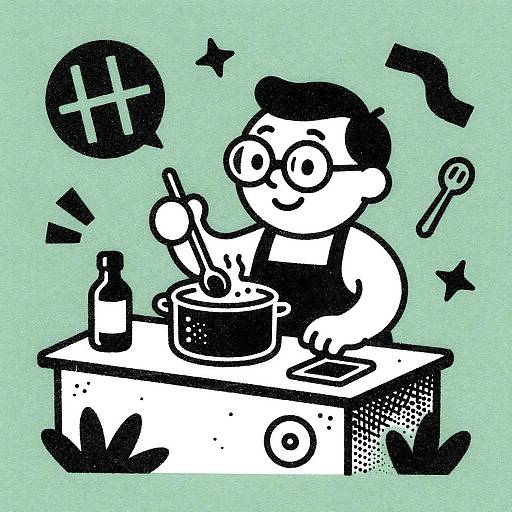 Woodcut Style Chef Stirring Pot