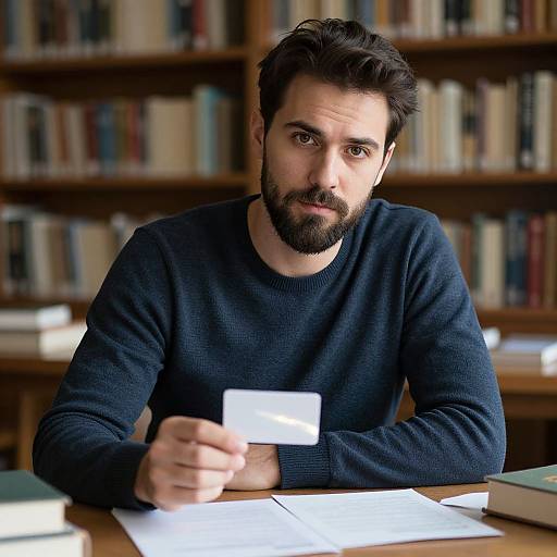 Thoughtful Man in Quiet Library