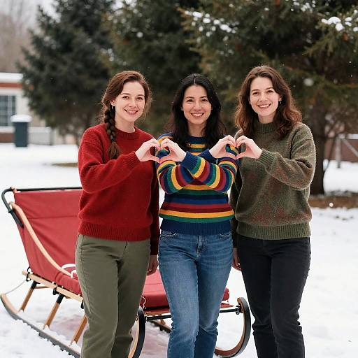 Joyful Winter Scene with Three Women